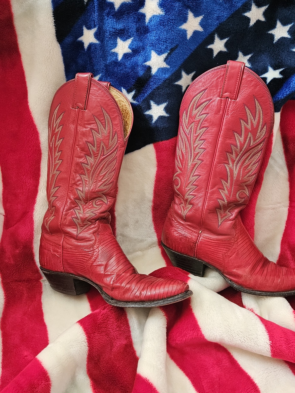 Justin Womens Red Western Cowboy Boots - Teju Lizard & Leather Style